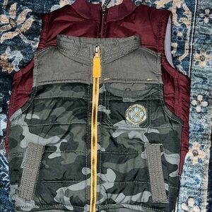 Camouflage and Burgundy Vest Bundle 12-24 months see details  GUC